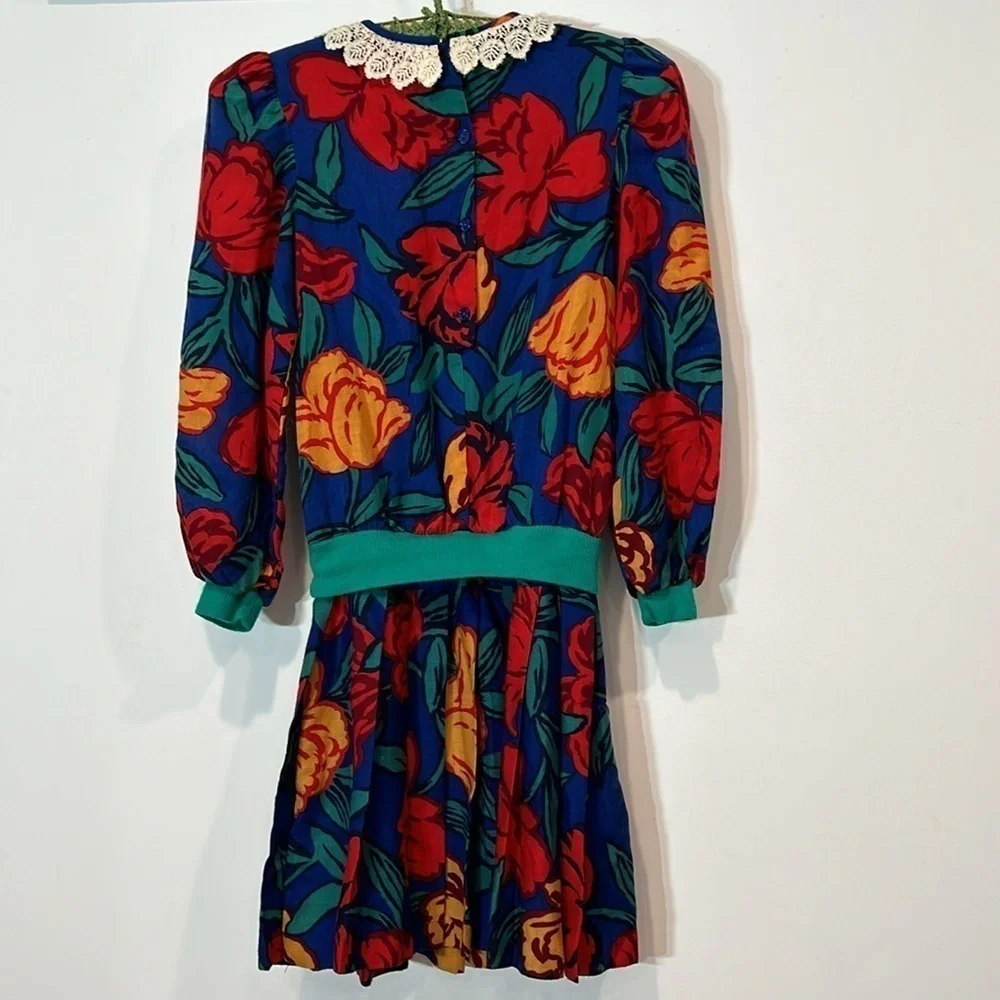 DORISSA INTERNATIONAL NICOLE DRESS VINTAGE blue FLORAL VICTORIAN  PUFF SLEEVE 10